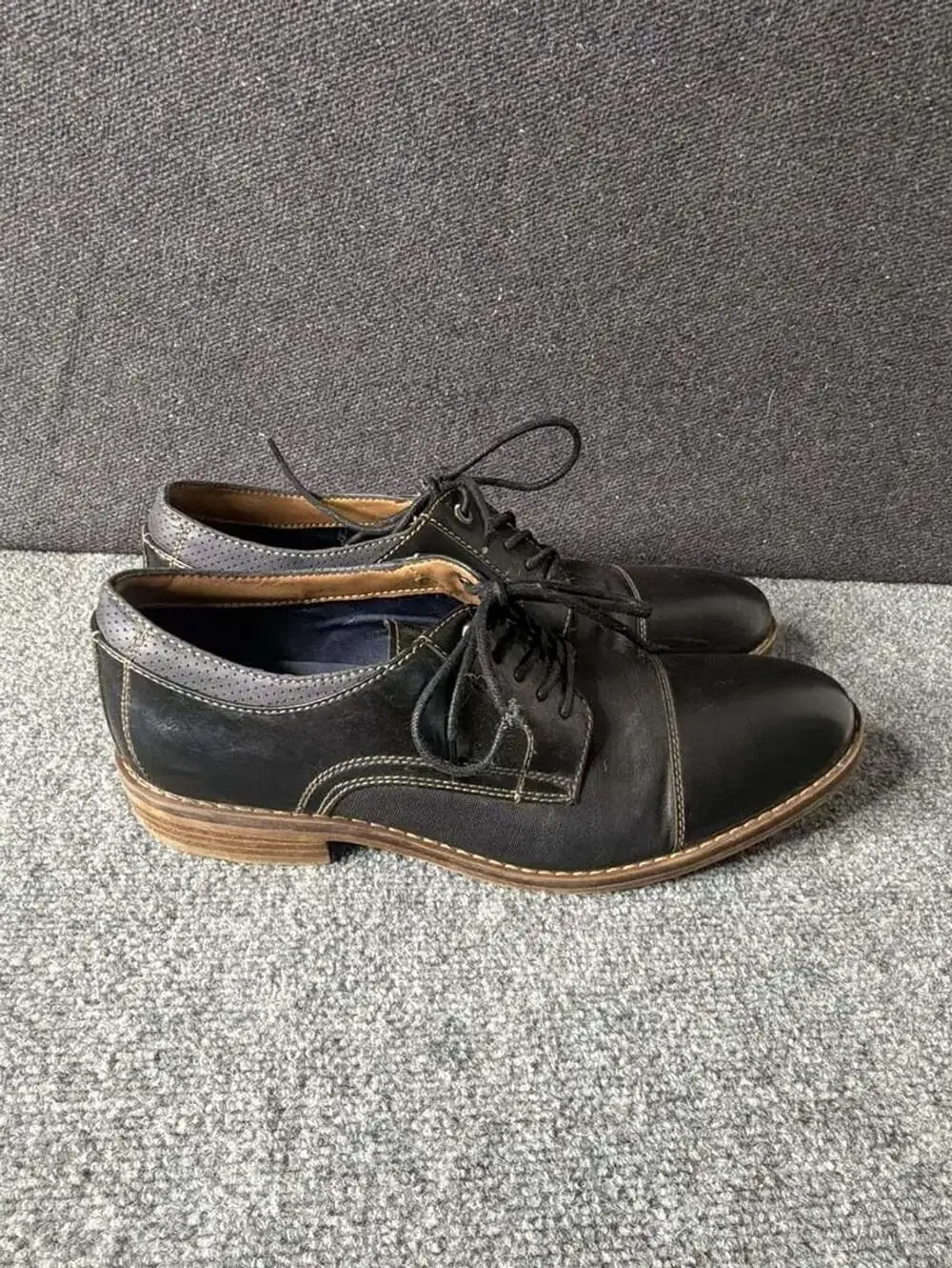 Chaps Men's Black Leather Lace-Up Cap Toe Oxford Dress Shoes